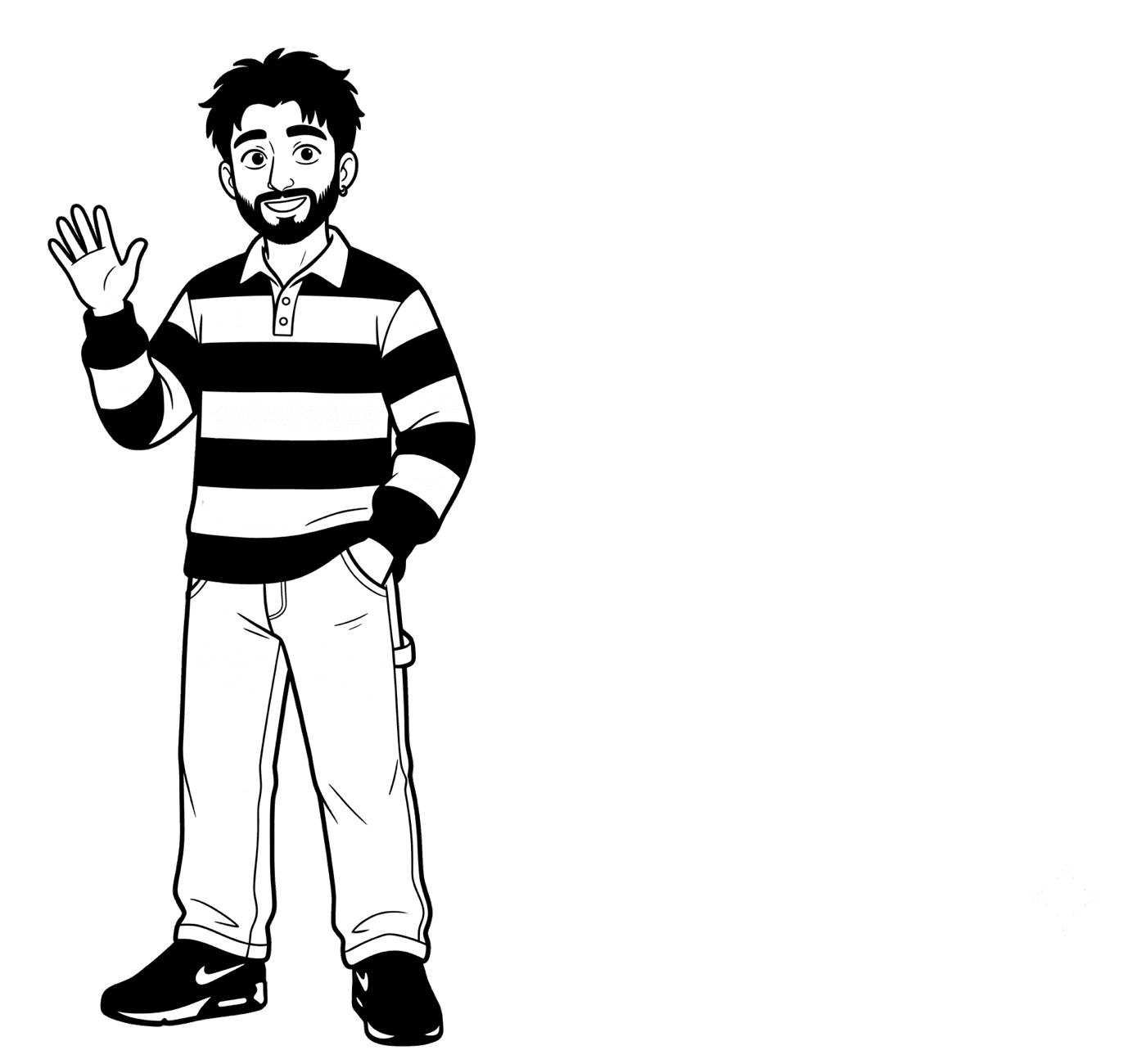Illustration of Vivek facing the viewer and waving hello