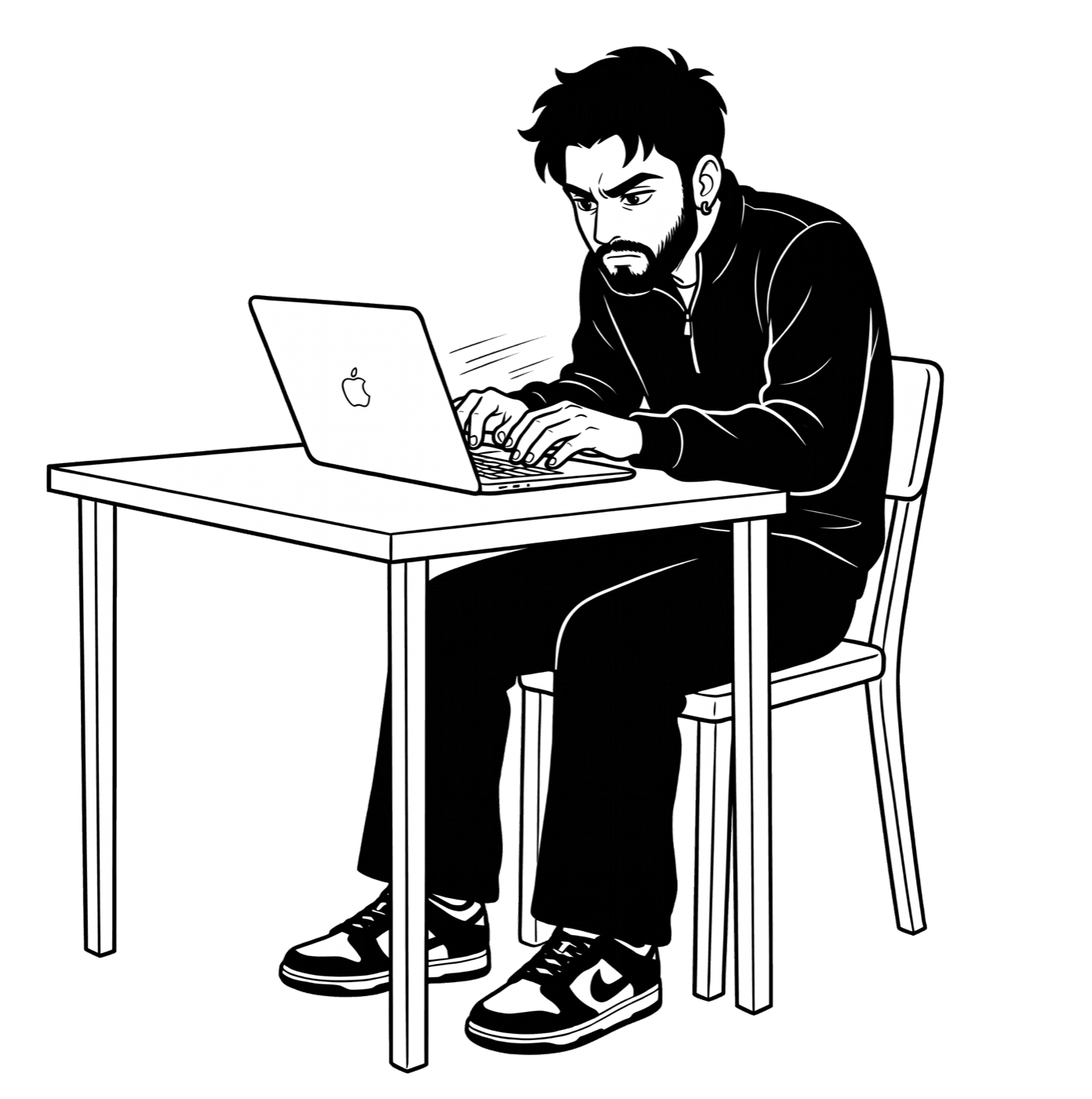 Illustration of Vivek typing intently on a laptop at a desk